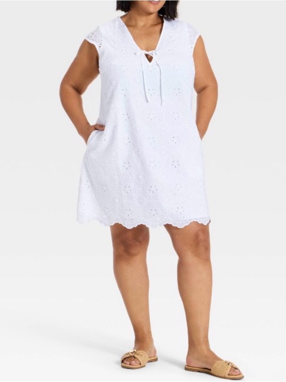 A New Day Sz 2X Eyelet Scalloped Dress NWT